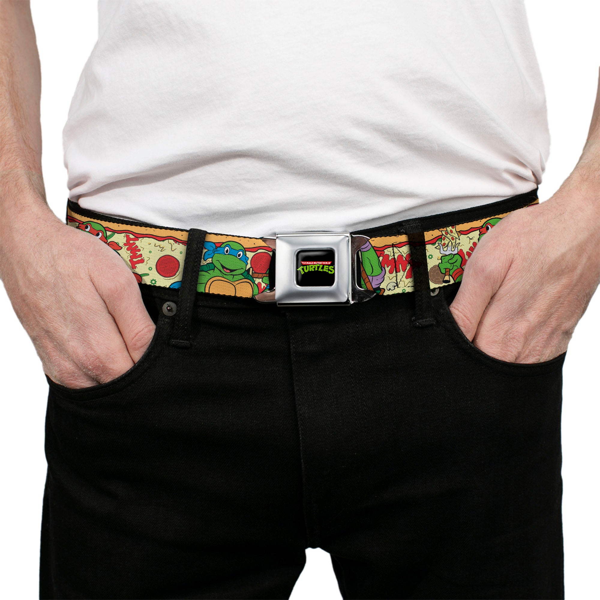 Classic TMNT Logo Full Color Seatbelt Belt - Classic TMNT Turtle Pizza Webbing Seatbelt Belts Teenage Mutant Ninja Turtles