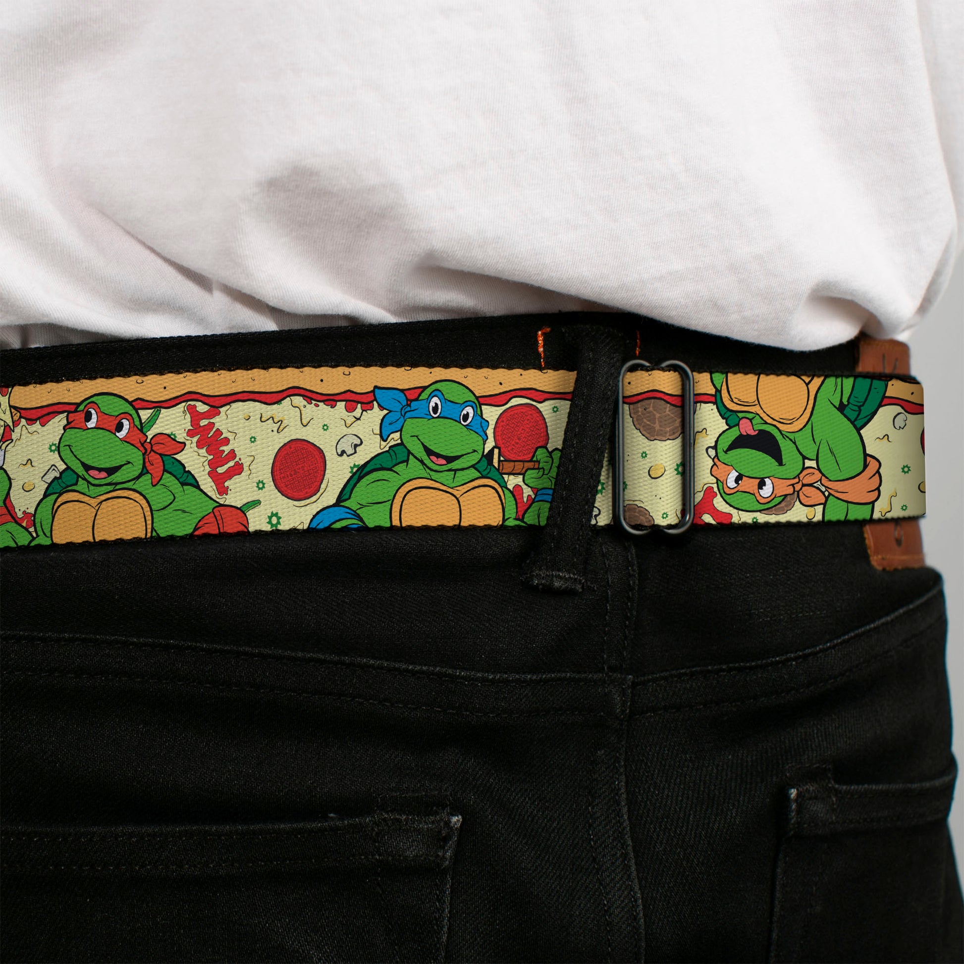 Classic TMNT Logo Full Color Seatbelt Belt - Classic TMNT Turtle Pizza Webbing Seatbelt Belts Teenage Mutant Ninja Turtles