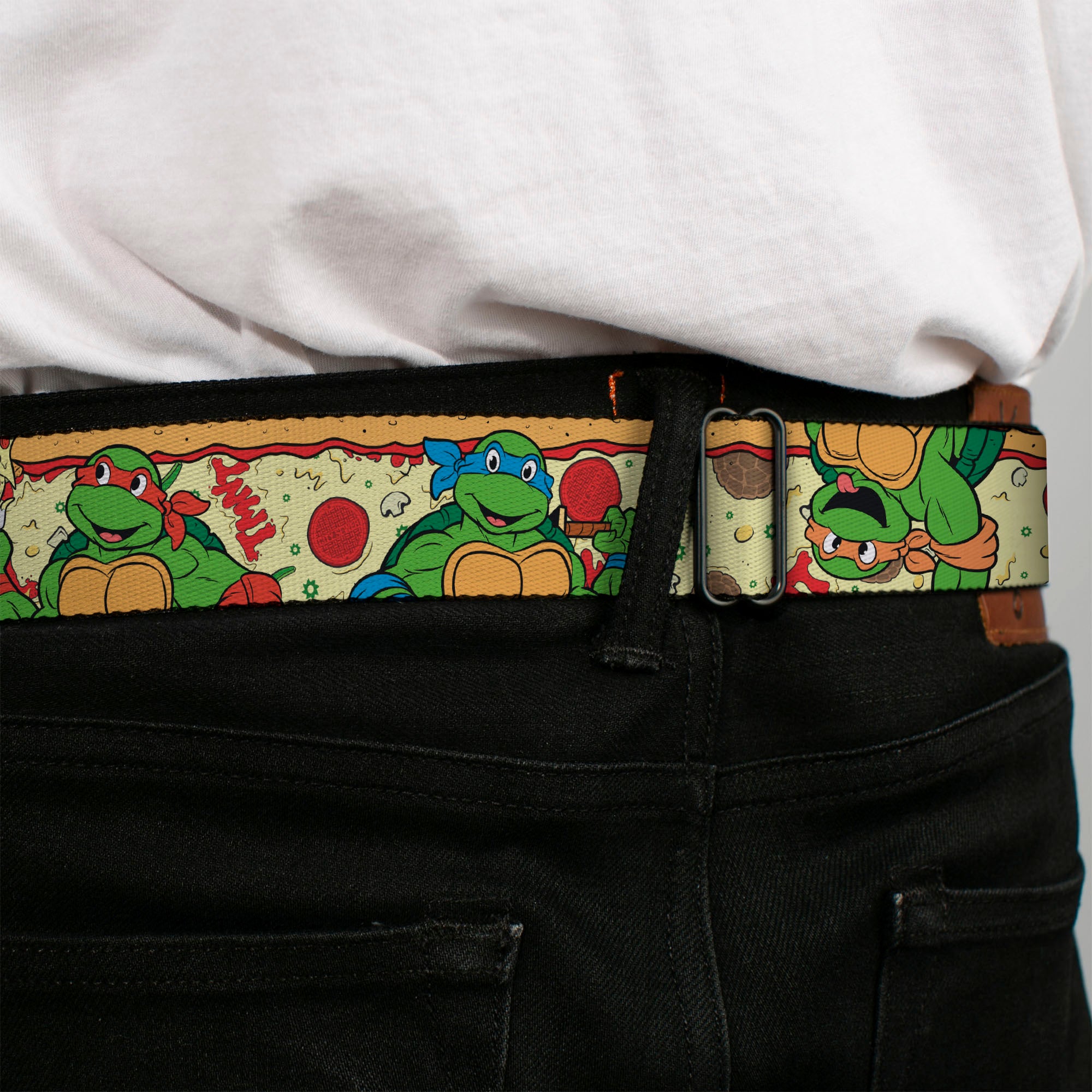 Classic TMNT Logo Full Color Seatbelt Belt - Classic TMNT Turtle Pizza Webbing Seatbelt Belts Teenage Mutant Ninja Turtles
