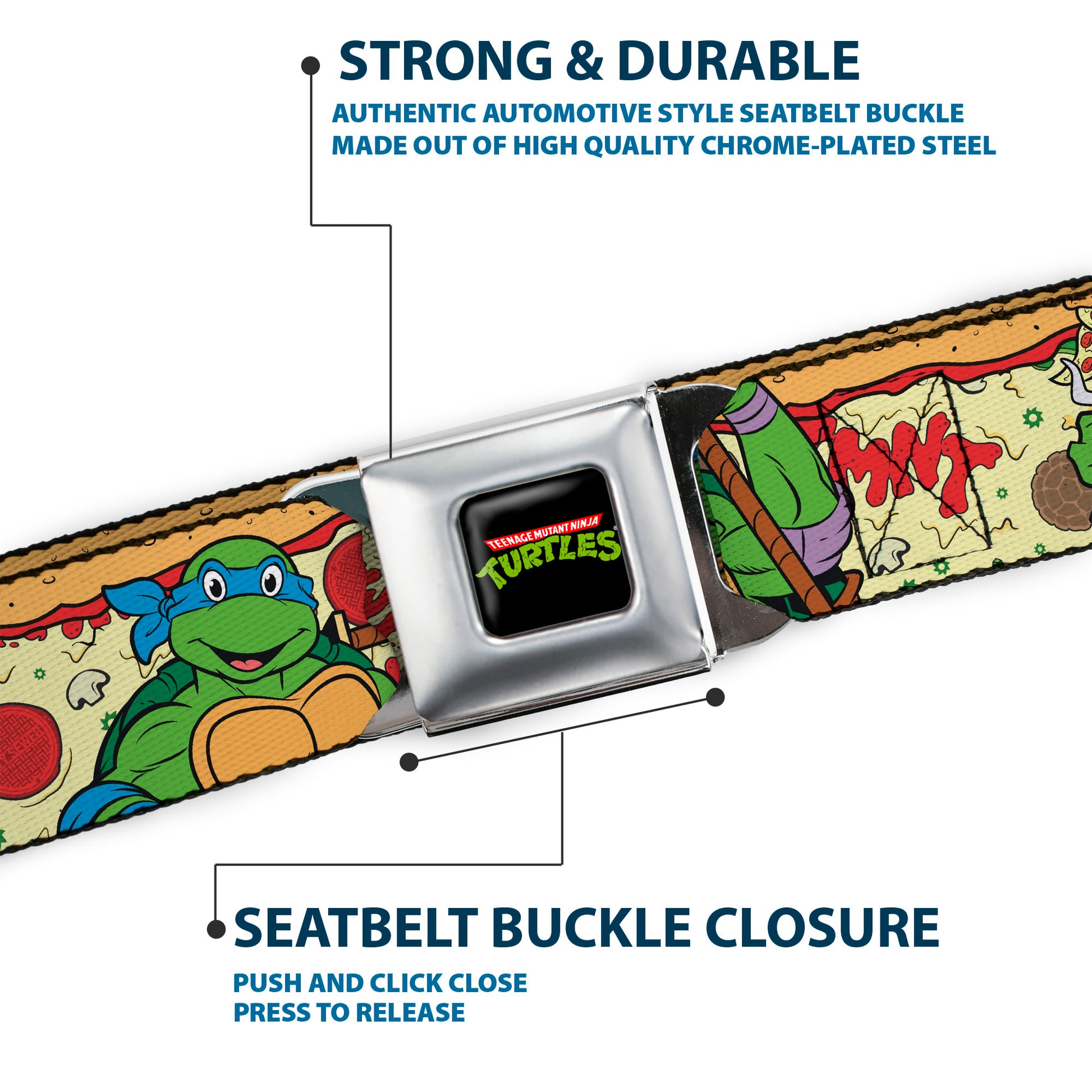 Classic TMNT Logo Full Color Seatbelt Belt - Classic TMNT Turtle Pizza Webbing Seatbelt Belts Teenage Mutant Ninja Turtles