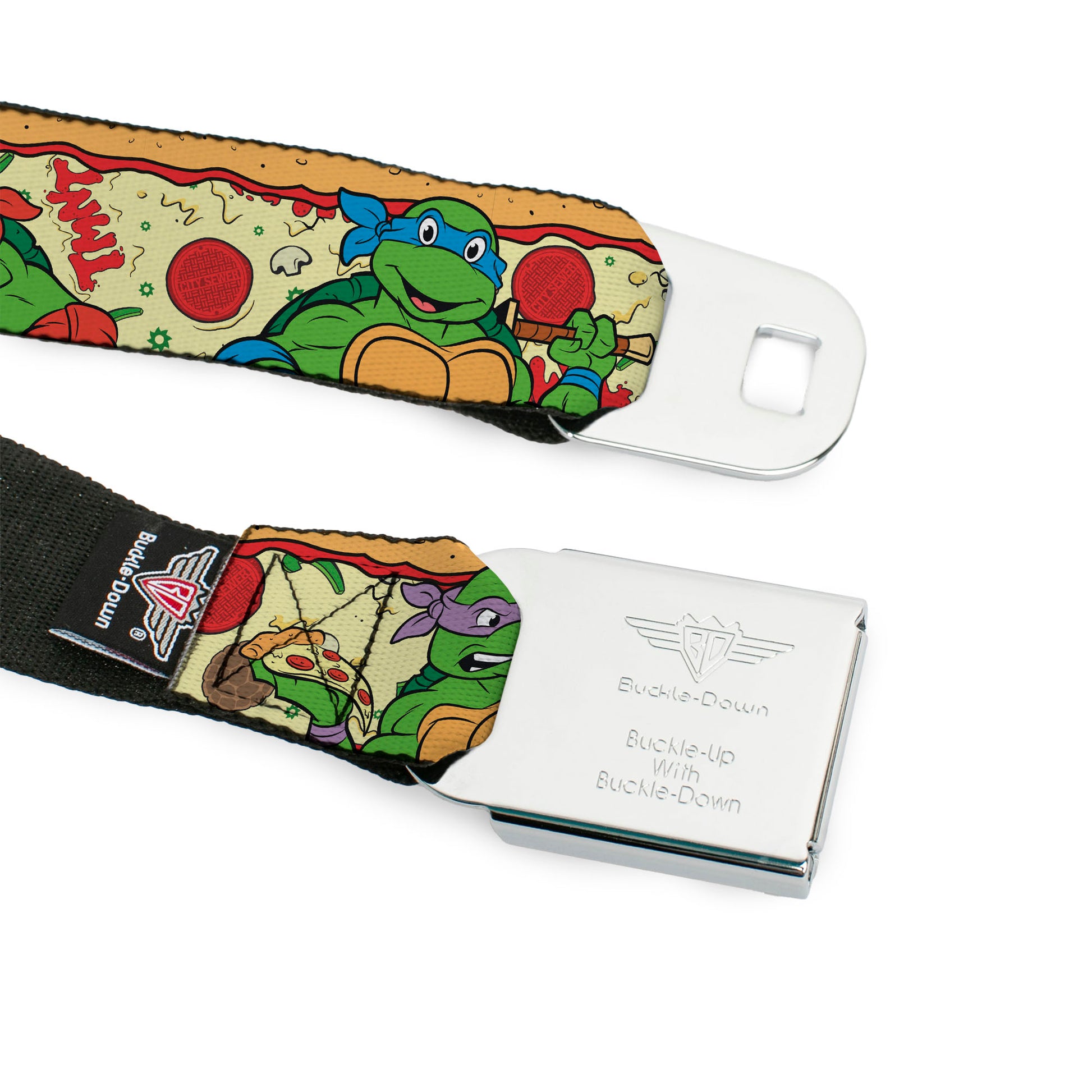 Classic TMNT Logo Full Color Seatbelt Belt - Classic TMNT Turtle Pizza Webbing Seatbelt Belts Teenage Mutant Ninja Turtles