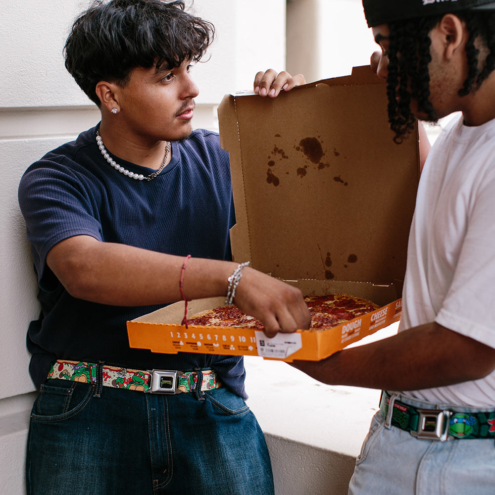 Classic TMNT Logo Full Color Seatbelt Belt - Classic TMNT Turtle Pizza Webbing Seatbelt Belts Teenage Mutant Ninja Turtles