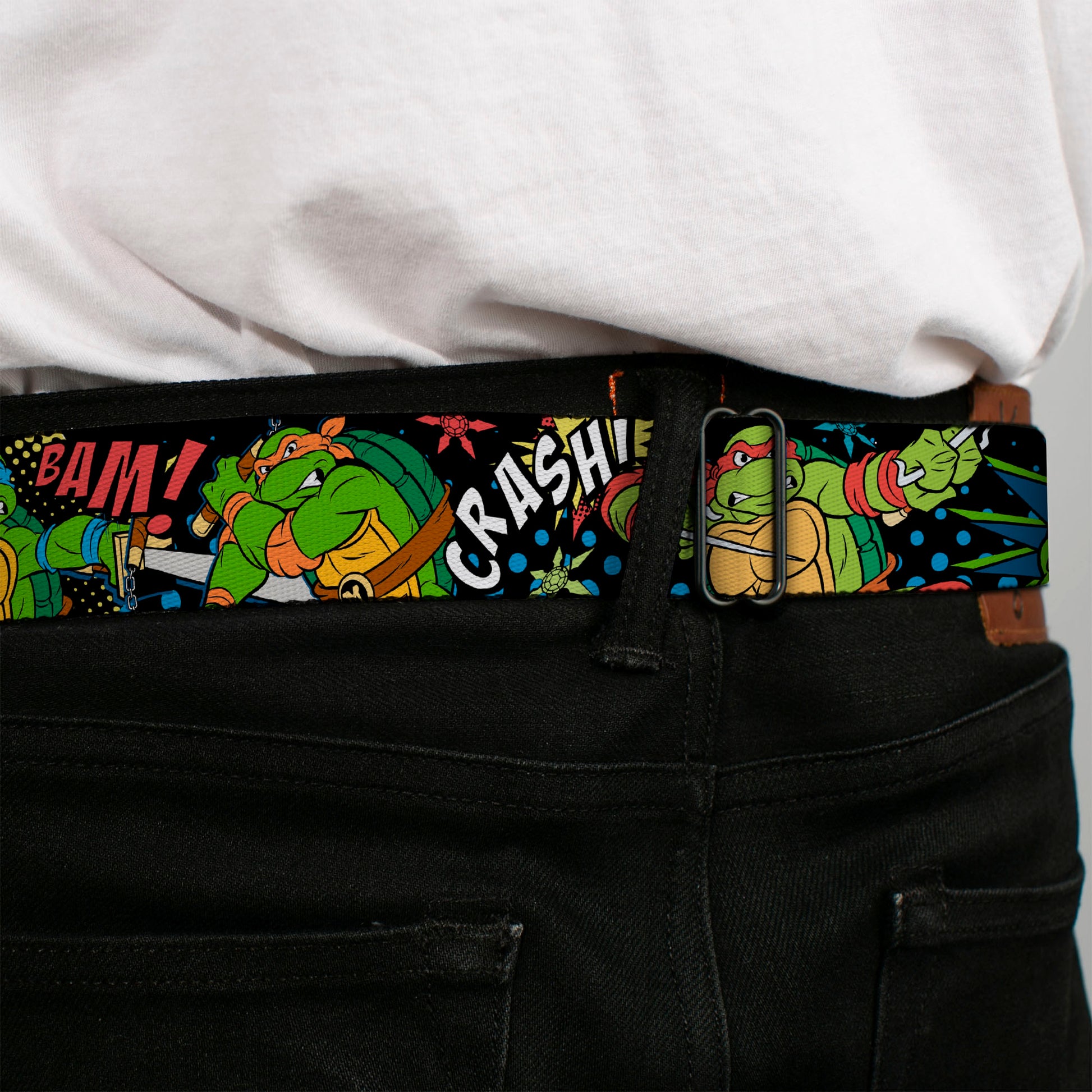 Classic TMNT Logo Full Color Seatbelt Belt - Classic Teenage Mutant Ninja Turtles Turtles Pose12 COWABUNGA! Pop Art Webbing Seatbelt Belts Teenage Mutant Ninja Turtles