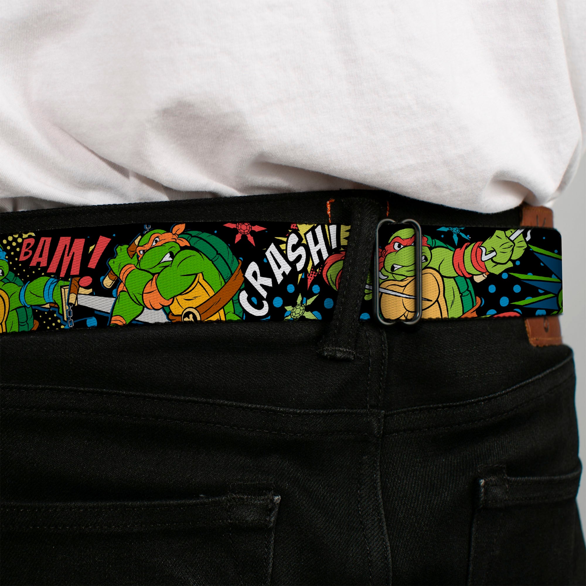 Classic TMNT Logo Full Color Seatbelt Belt - Classic Teenage Mutant Ninja Turtles Turtles Pose12 COWABUNGA! Pop Art Webbing Seatbelt Belts Teenage Mutant Ninja Turtles