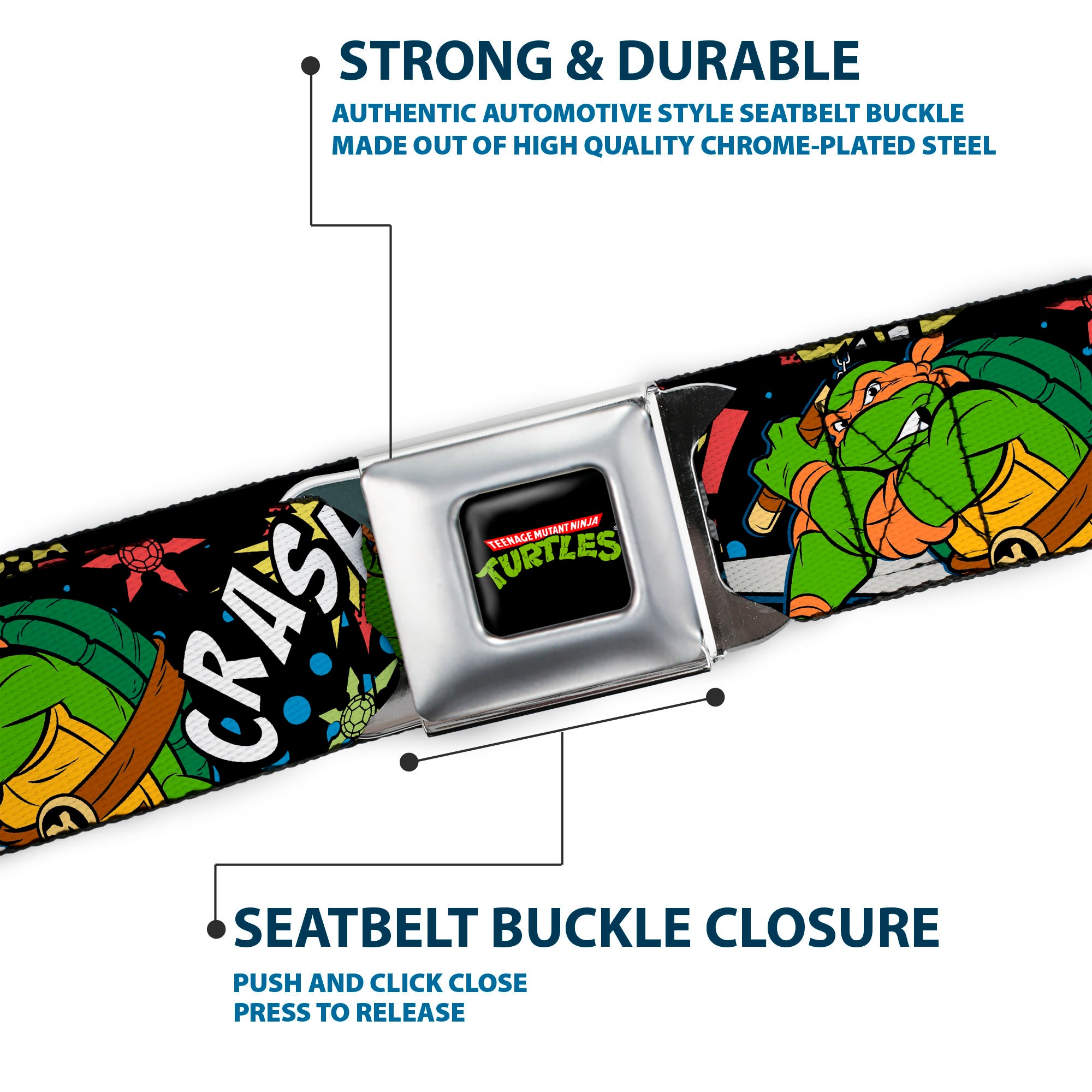 Classic TMNT Logo Full Color Seatbelt Belt - Classic Teenage Mutant Ninja Turtles Turtles Pose12 COWABUNGA! Pop Art Webbing Seatbelt Belts Teenage Mutant Ninja Turtles