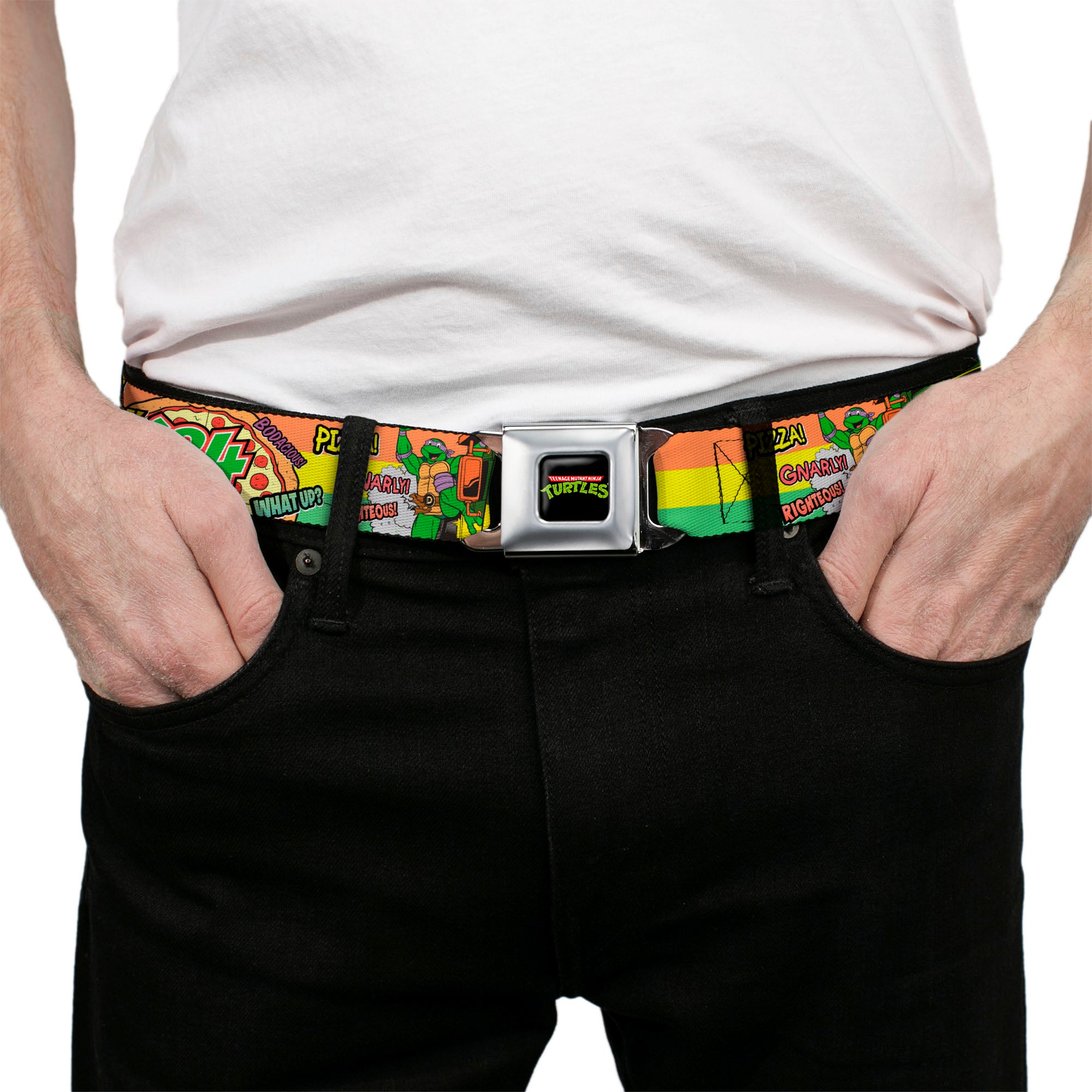 Classic TMNT Logo Full Color Seatbelt Belt - Classic Teenage Mutant Ninja Turtles Turtles Pose14 '84 Pizza/Verbiage Webbing Seatbelt Belts Teenage Mutant Ninja Turtles