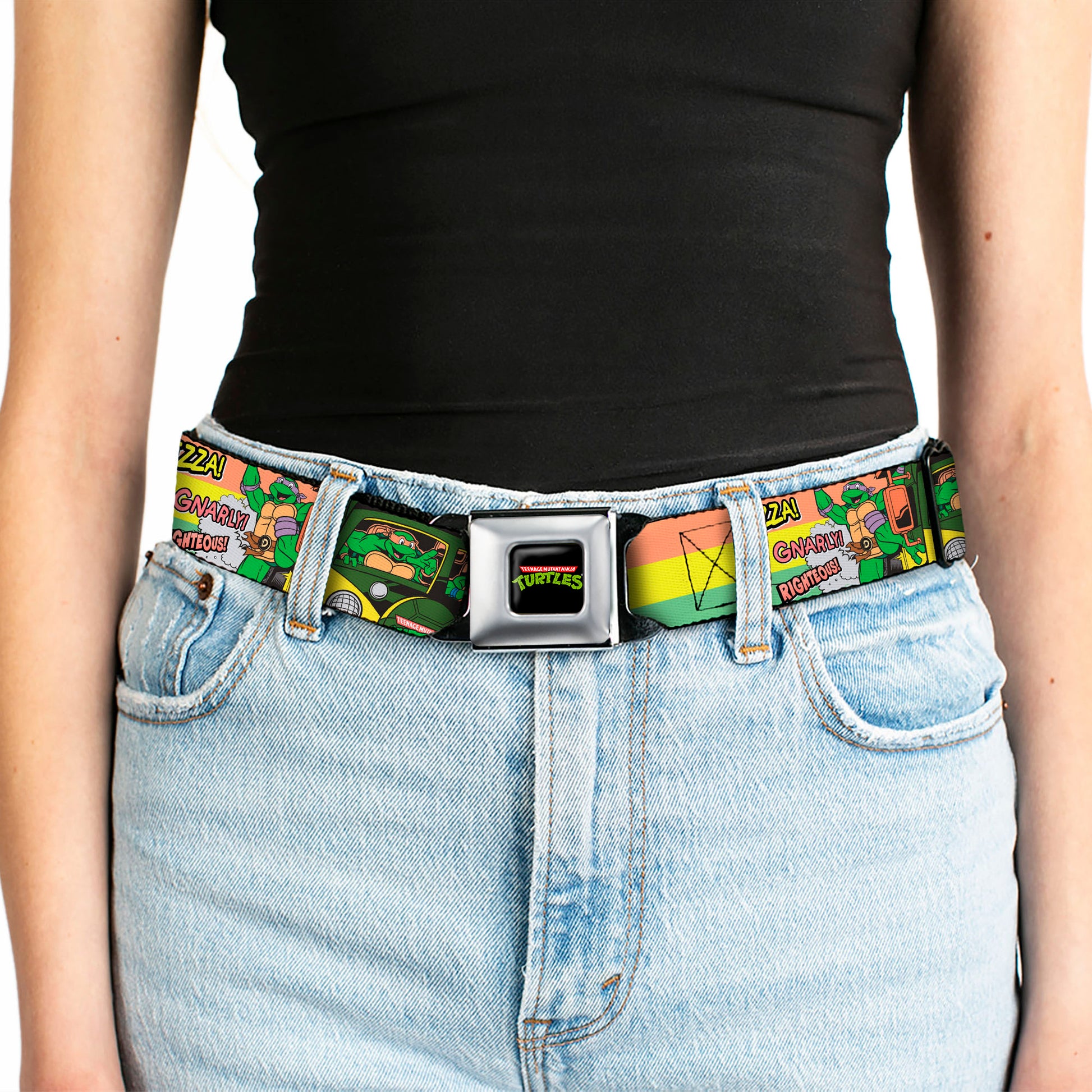 Classic TMNT Logo Full Color Seatbelt Belt - Classic Teenage Mutant Ninja Turtles Turtles Pose14 '84 Pizza/Verbiage Webbing Seatbelt Belts Teenage Mutant Ninja Turtles
