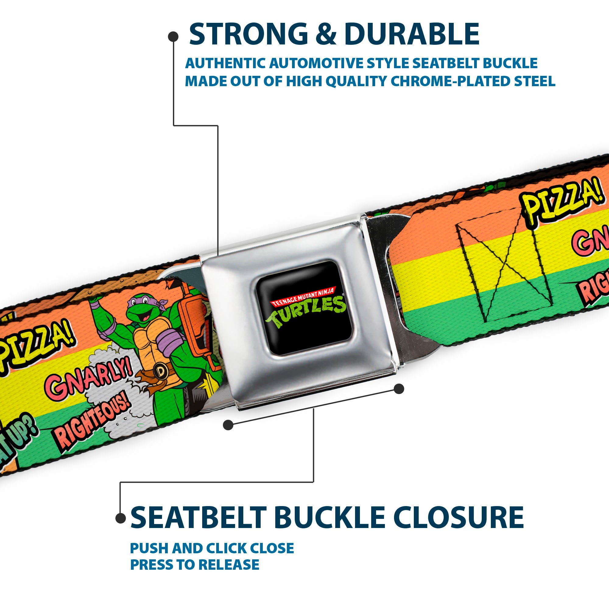 Classic TMNT Logo Full Color Seatbelt Belt - Classic Teenage Mutant Ninja Turtles Turtles Pose14 '84 Pizza/Verbiage Webbing Seatbelt Belts Teenage Mutant Ninja Turtles