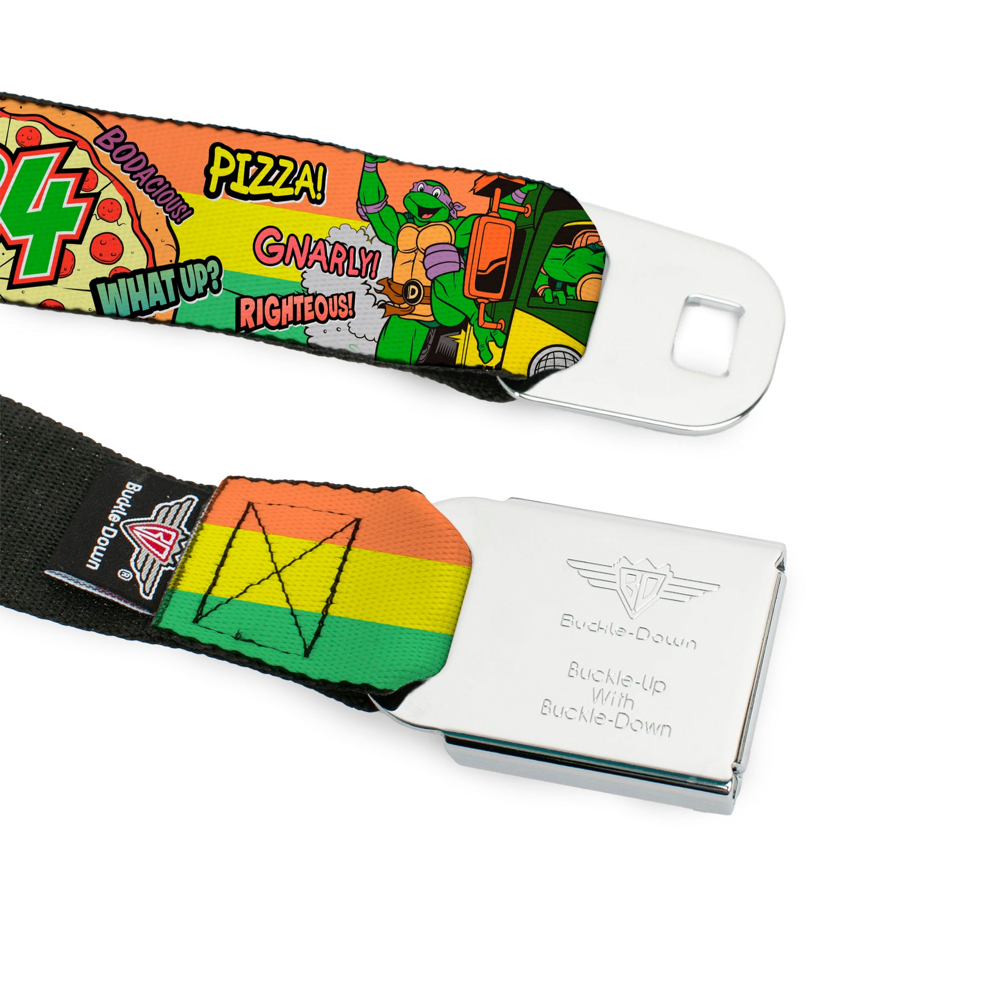Classic TMNT Logo Full Color Seatbelt Belt - Classic Teenage Mutant Ninja Turtles Turtles Pose14 '84 Pizza/Verbiage Webbing Seatbelt Belts Teenage Mutant Ninja Turtles