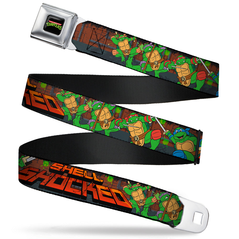 Classic TMNT Logo Full Color Seatbelt Belt - Classic Teenage Mutant Ninja Turtles Turtles Pose15 SHELL SHOCKED Brick Wall/Splatter Webbing Seatbelt Belts Teenage Mutant Ninja Turtles