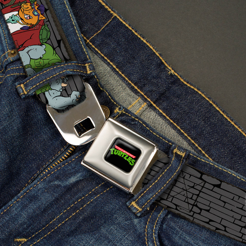 Classic TMNT Logo Full Color Seatbelt Belt - TMNT Rocksteady & Bebop Poses Bricks Gray/Black Webbing Seatbelt Belts Teenage Mutant Ninja Turtles