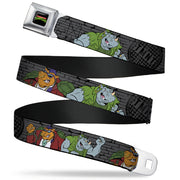 Classic TMNT Logo Full Color Seatbelt Belt - TMNT Rocksteady & Bebop Poses Bricks Gray/Black Webbing Seatbelt Belts Teenage Mutant Ninja Turtles