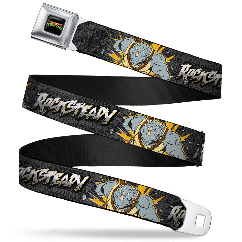 Classic TMNT Logo Full Color Seatbelt Belt - ROCKSTEADY Break Through Pose/BEATDOWN Black/Grays/Gold Webbing Seatbelt Belts Teenage Mutant Ninja Turtles
