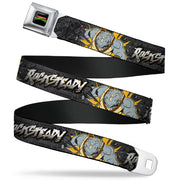 Classic TMNT Logo Full Color Seatbelt Belt - ROCKSTEADY Break Through Pose/BEATDOWN Black/Grays/Gold Webbing Seatbelt Belts Teenage Mutant Ninja Turtles