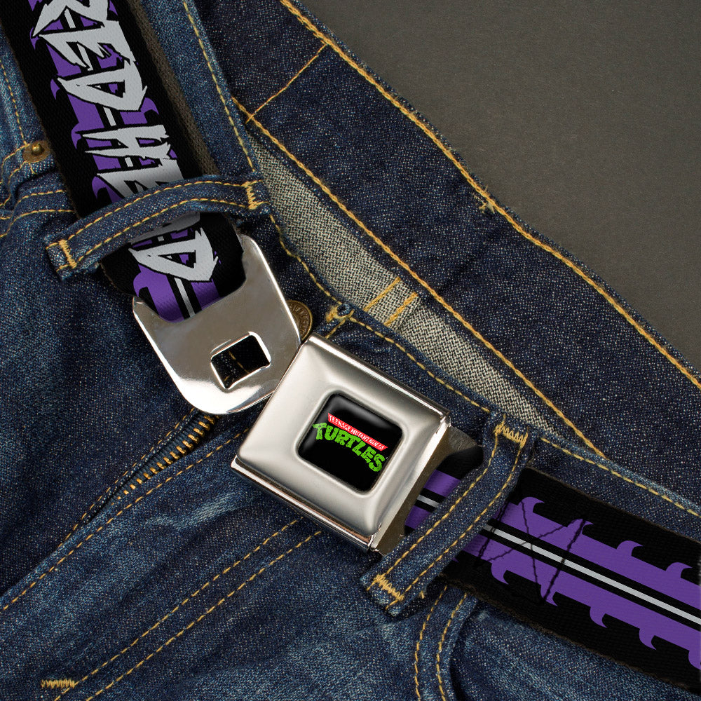 Classic TMNT Logo Full Color Seatbelt Belt - Shredder 2-Action Poses Gray/Purple Webbing Seatbelt Belts Teenage Mutant Ninja Turtles