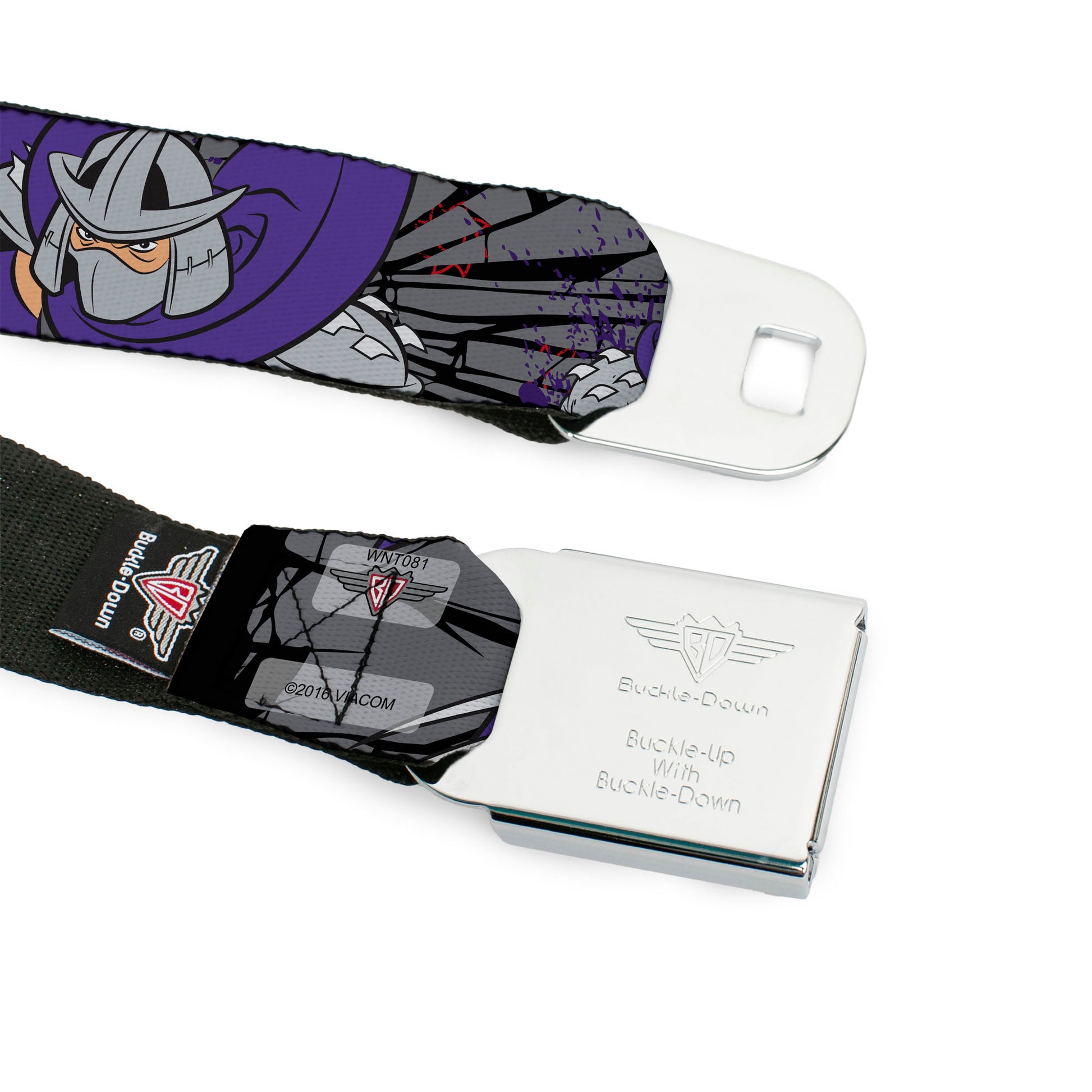 Classic TMNT Logo Full Color Seatbelt Belt - Shredder 2-Action Poses Gray/Purple Webbing Seatbelt Belts Teenage Mutant Ninja Turtles