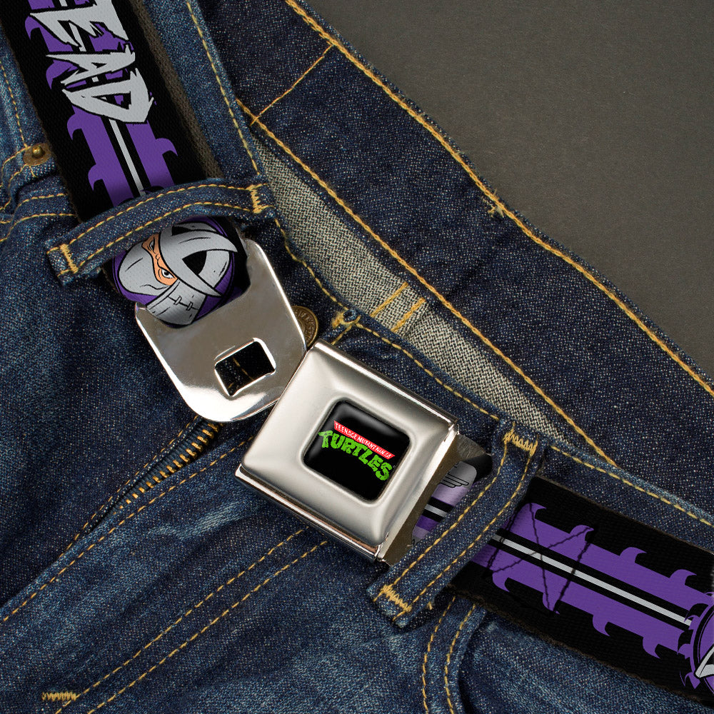 Classic TMNT Logo Full Color Seatbelt Belt - Shredder Head SHRED HEAD/Stripe Black/Purple/Gray Webbing Seatbelt Belts Teenage Mutant Ninja Turtles