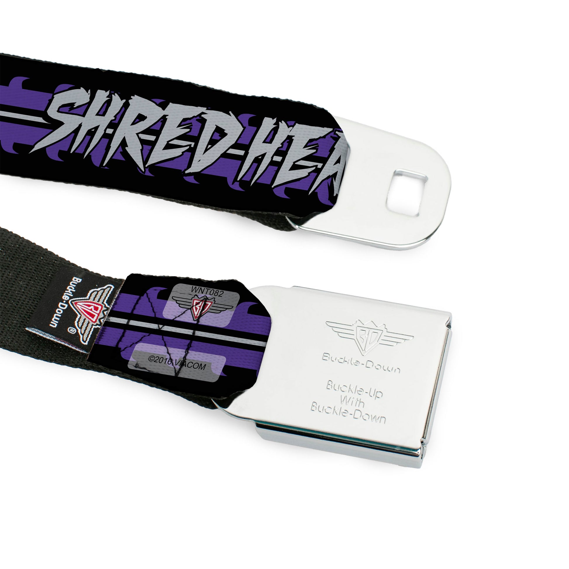 Classic TMNT Logo Full Color Seatbelt Belt - Shredder Head SHRED HEAD/Stripe Black/Purple/Gray Webbing Seatbelt Belts Teenage Mutant Ninja Turtles