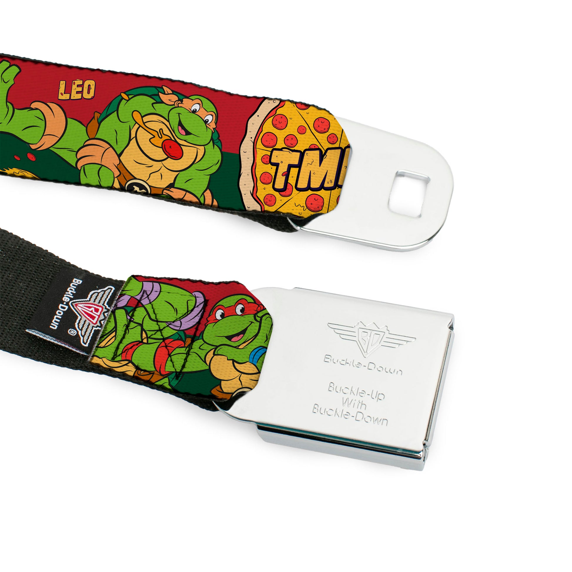 Classic TMNT Logo Full Color Seatbelt Belt - Classic TMNT 4-Turtles Pizza Party Stripe Red/Green Webbing Seatbelt Belts Teenage Mutant Ninja Turtles
