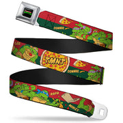 Classic TMNT Logo Full Color Seatbelt Belt - Classic TMNT 4-Turtles Pizza Party Stripe Red/Green Webbing Seatbelt Belts Teenage Mutant Ninja Turtles
