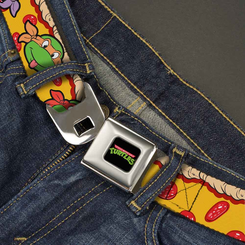 Classic TMNT Logo Full Color Seatbelt Belt - Classic Teenage Mutant Ninja Turtles 4-Turtle Faces Pepperoni Pizza/Turtles Pose16 Webbing Seatbelt Belts Teenage Mutant Ninja Turtles