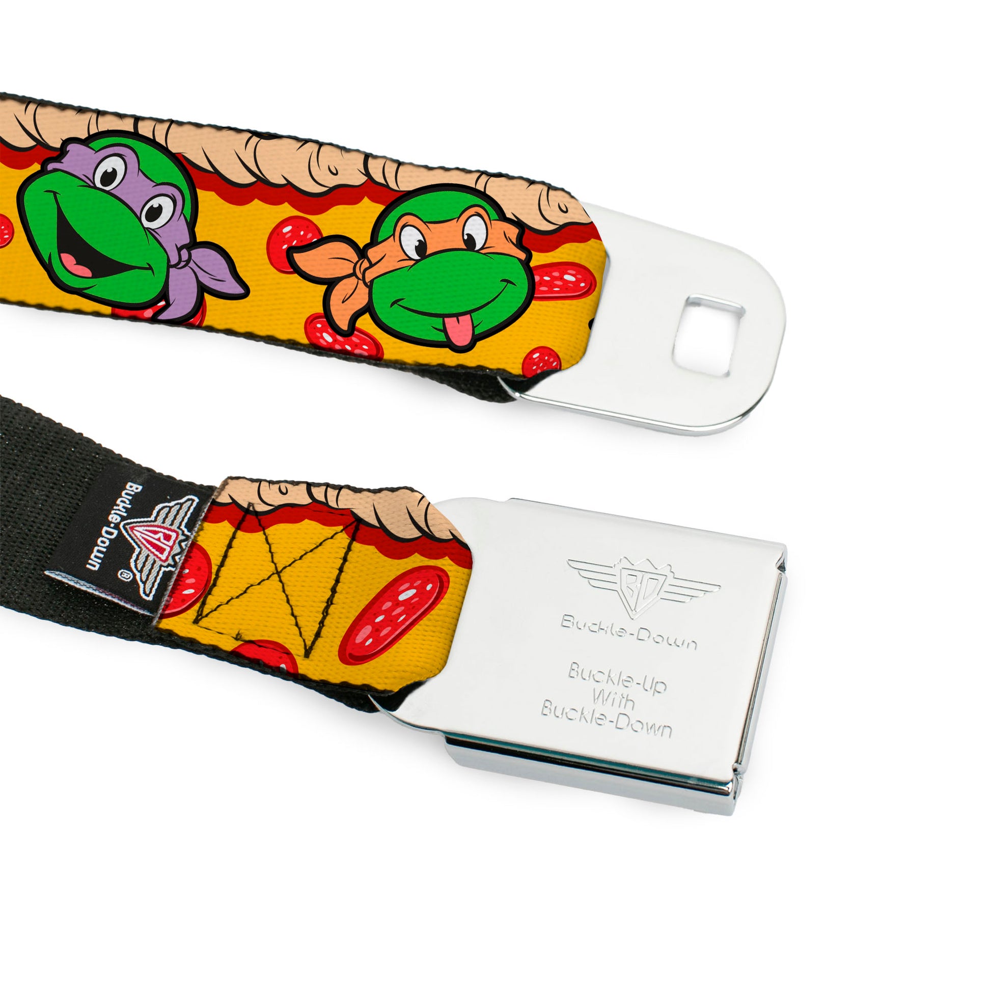 Classic TMNT Logo Full Color Seatbelt Belt - Classic Teenage Mutant Ninja Turtles 4-Turtle Faces Pepperoni Pizza/Turtles Pose16 Webbing Seatbelt Belts Teenage Mutant Ninja Turtles