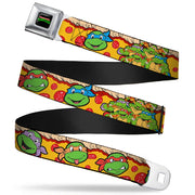 Classic TMNT Logo Full Color Seatbelt Belt - Classic Teenage Mutant Ninja Turtles 4-Turtle Faces Pepperoni Pizza/Turtles Pose16 Webbing Seatbelt Belts Teenage Mutant Ninja Turtles