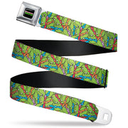 Classic TEENAGE MUTANT NINJA TURTLES Logo Seatbelt Belt - Teenage Mutant Ninja Turtles Faces Stacked Green/Multi Color Webbing Seatbelt Belts Teenage Mutant Ninja Turtles