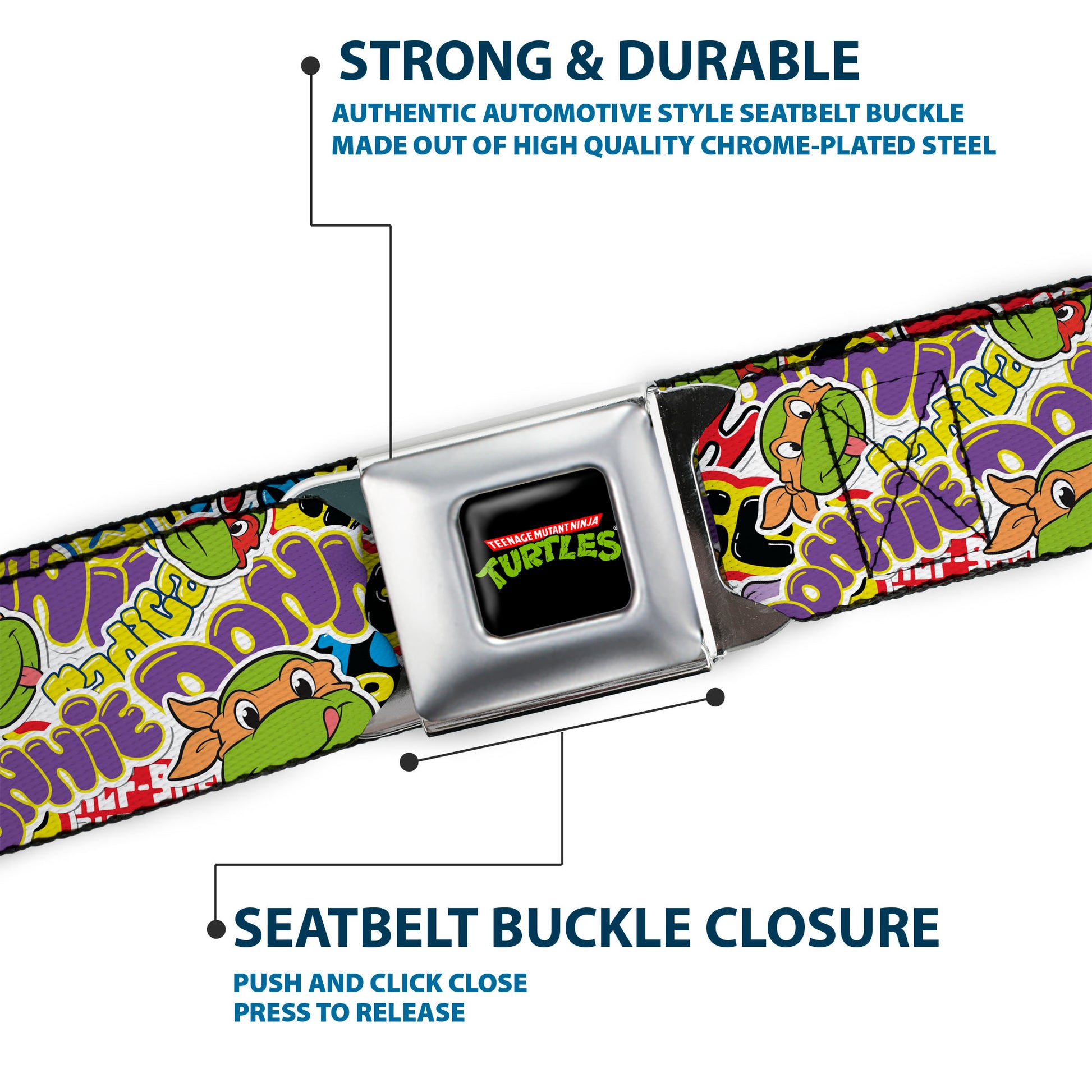Classic TEENAGE MUTANT NINJA TURTLES Logo Seatbelt Belt - Teenage Mutant Ninja Turtles Sticker Slaps Collage White/Multi Color Webbing Seatbelt Belts Teenage Mutant Ninja Turtles