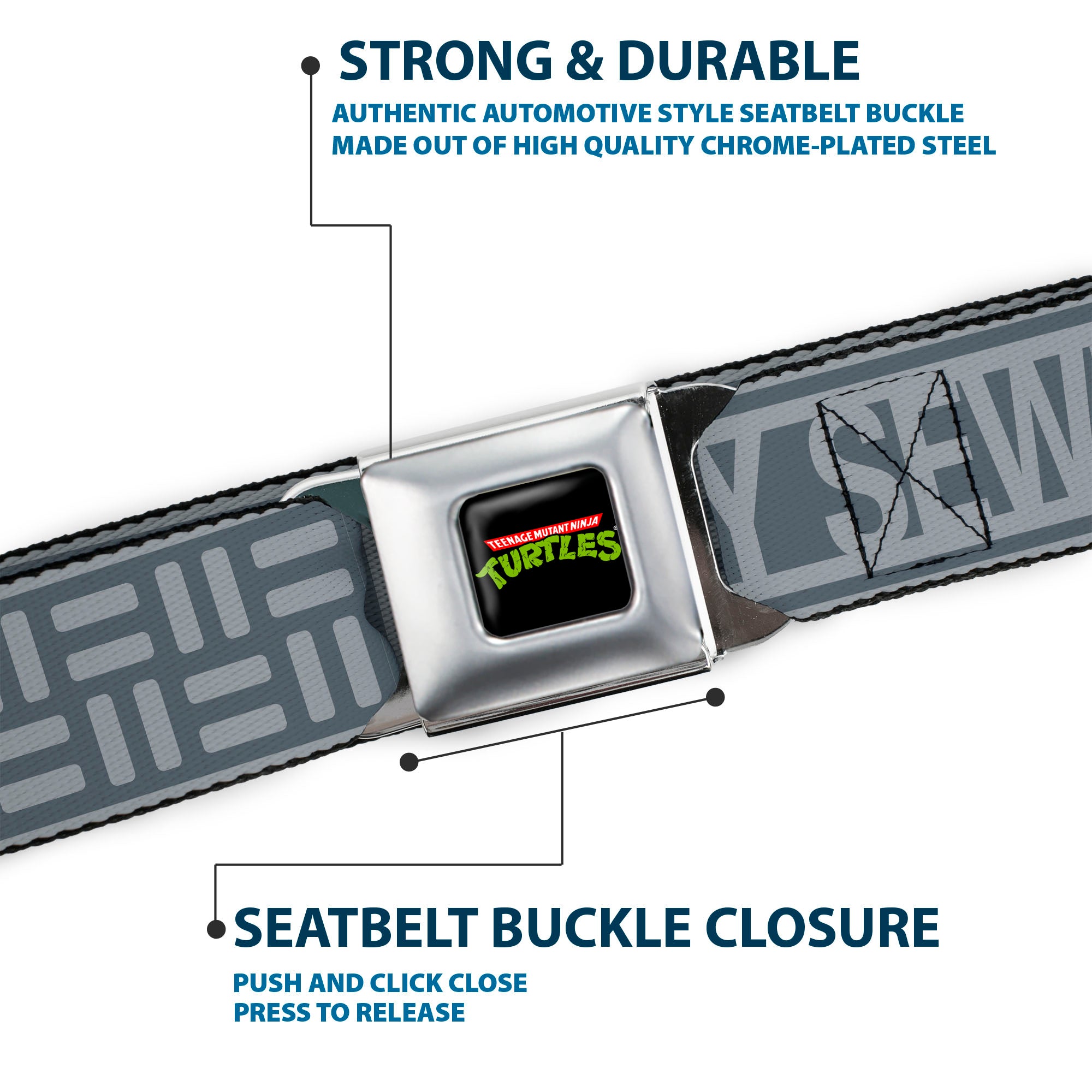Classic TEENAGE MUTANT NINJA TURTLES Logo Seatbelt Belt - TEENAGE MUTANT NINJA TURTLES CITY SEWER Title Logo Grays Webbing Seatbelt Belts Teenage Mutant Ninja Turtles