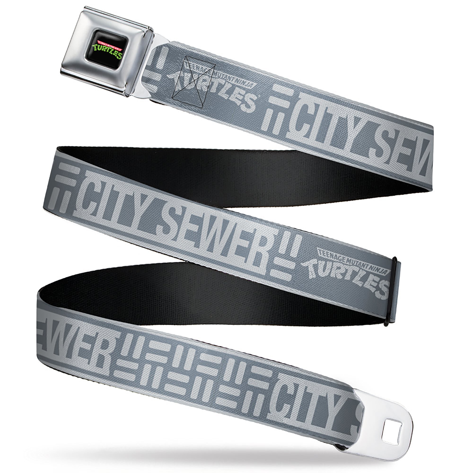 Classic TEENAGE MUTANT NINJA TURTLES Logo Seatbelt Belt - TEENAGE MUTANT NINJA TURTLES CITY SEWER Title Logo Grays Webbing Seatbelt Belts Teenage Mutant Ninja Turtles
