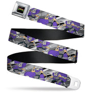 Classic TMNT Logo Full Color Seatbelt Belt - Teenage Mutant Ninja Turtles Shredder Action Poses Grays/Purple Webbing Seatbelt Belts Teenage Mutant Ninja Turtles
