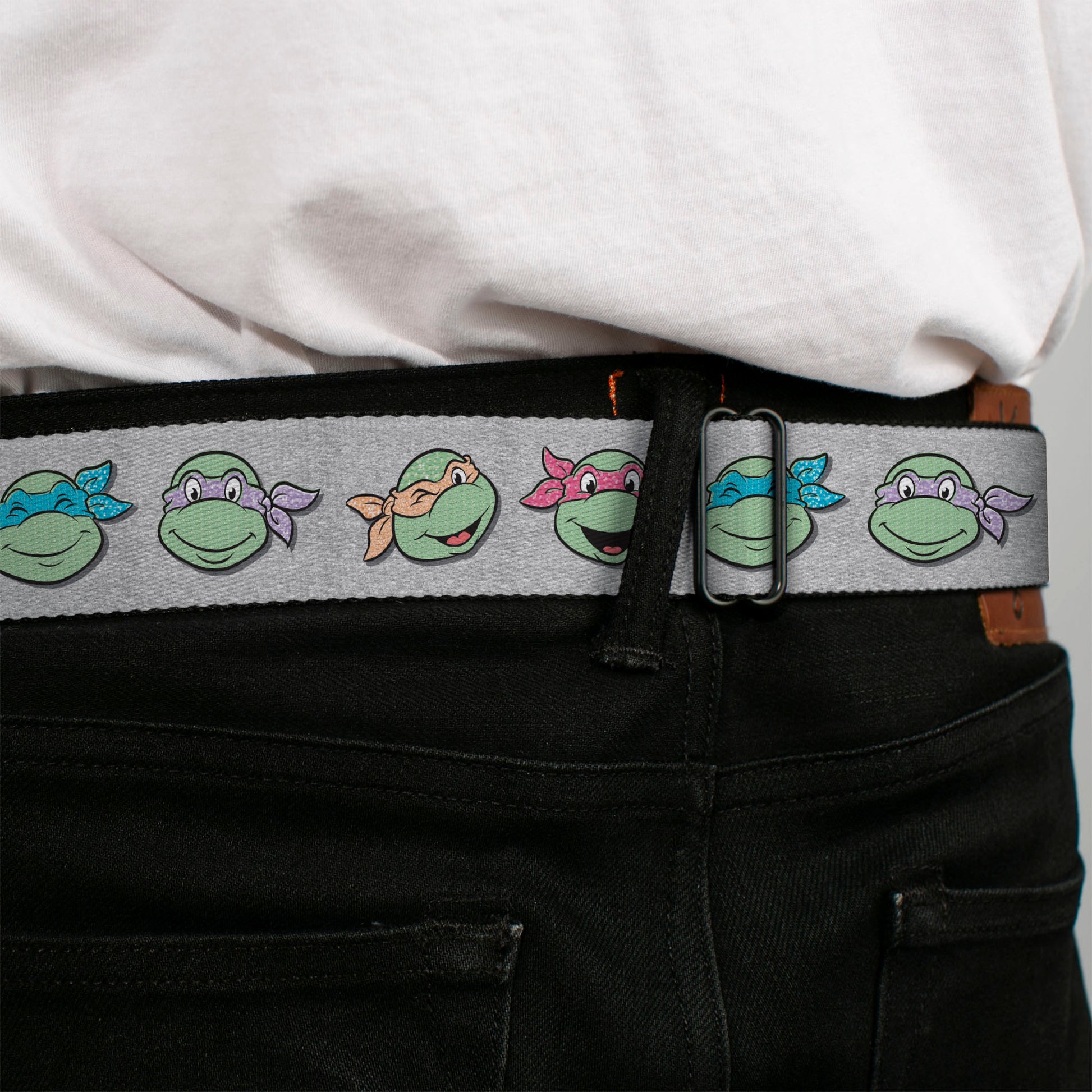 Classic TEENAGE MUTANT NINJA TURTLES Logo Seatbelt Belt - Teenage Mutant Ninja Turtles Expressions Gray Webbing Seatbelt Belts Teenage Mutant Ninja Turtles