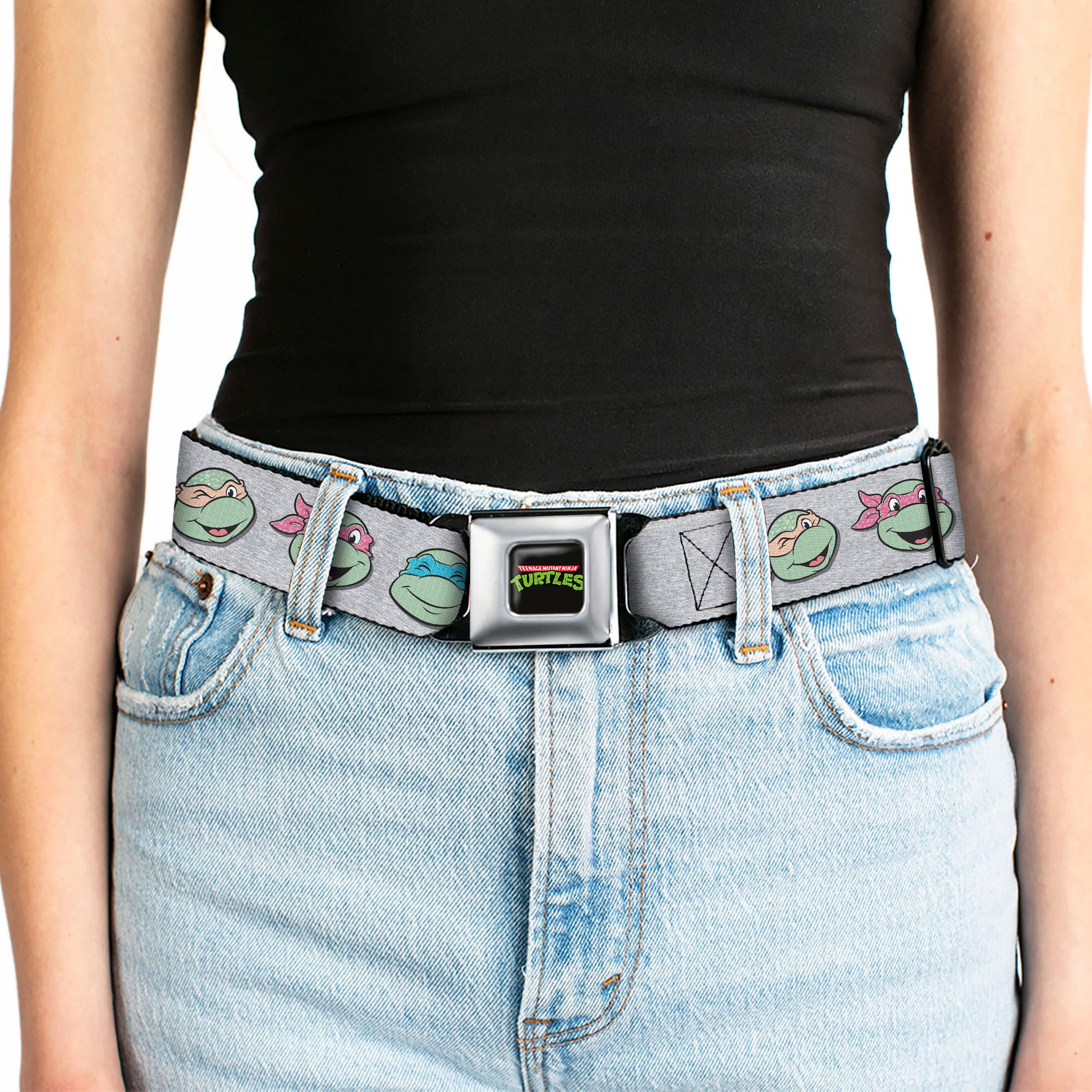 Classic TEENAGE MUTANT NINJA TURTLES Logo Seatbelt Belt - Teenage Mutant Ninja Turtles Expressions Gray Webbing Seatbelt Belts Teenage Mutant Ninja Turtles