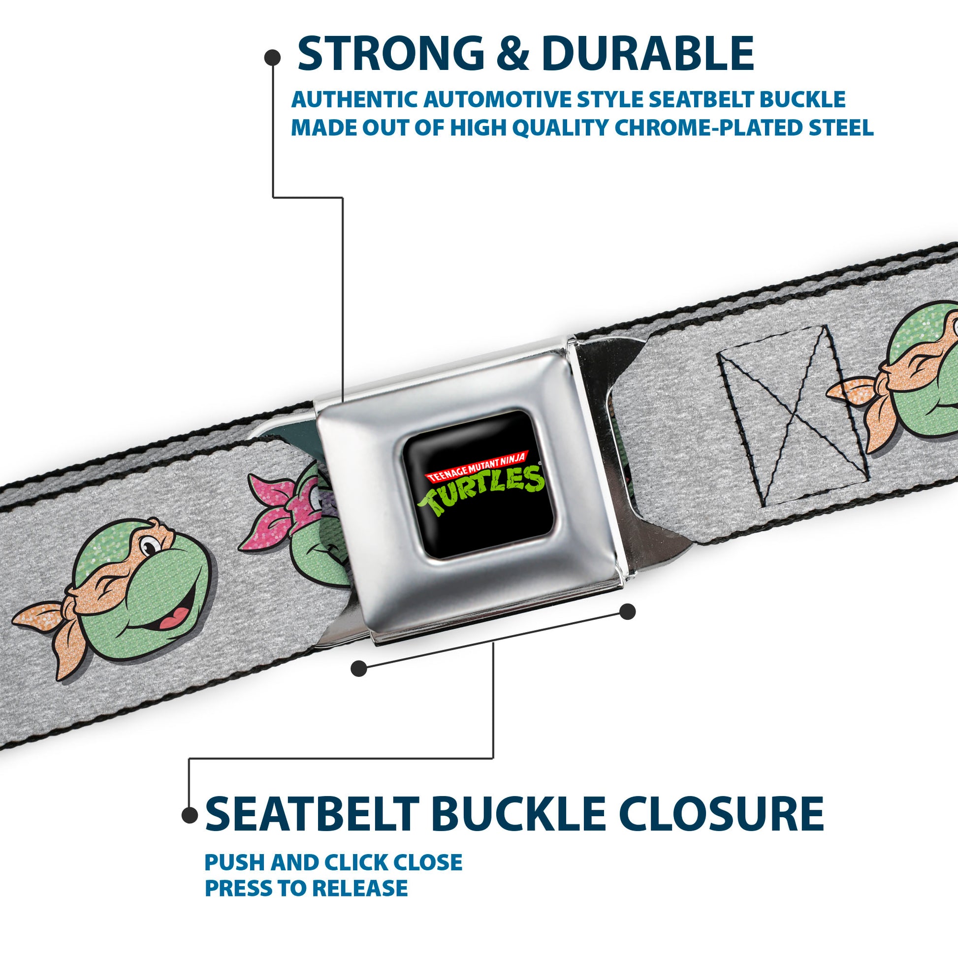 Classic TEENAGE MUTANT NINJA TURTLES Logo Seatbelt Belt - Teenage Mutant Ninja Turtles Expressions Gray Webbing Seatbelt Belts Teenage Mutant Ninja Turtles