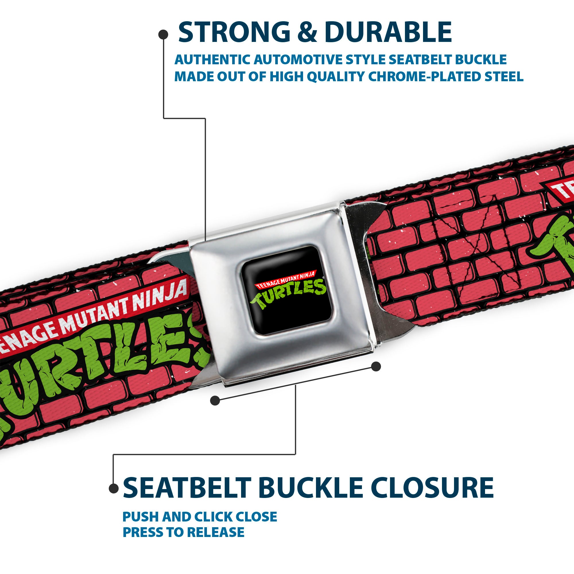 Classic TEENAGE MUTANT NINJA TURTLES Logo Seatbelt Belt - TEENAGE MUTANT NINJA TURTLES Brick Title Logo Red Webbing Seatbelt Belts Teenage Mutant Ninja Turtles