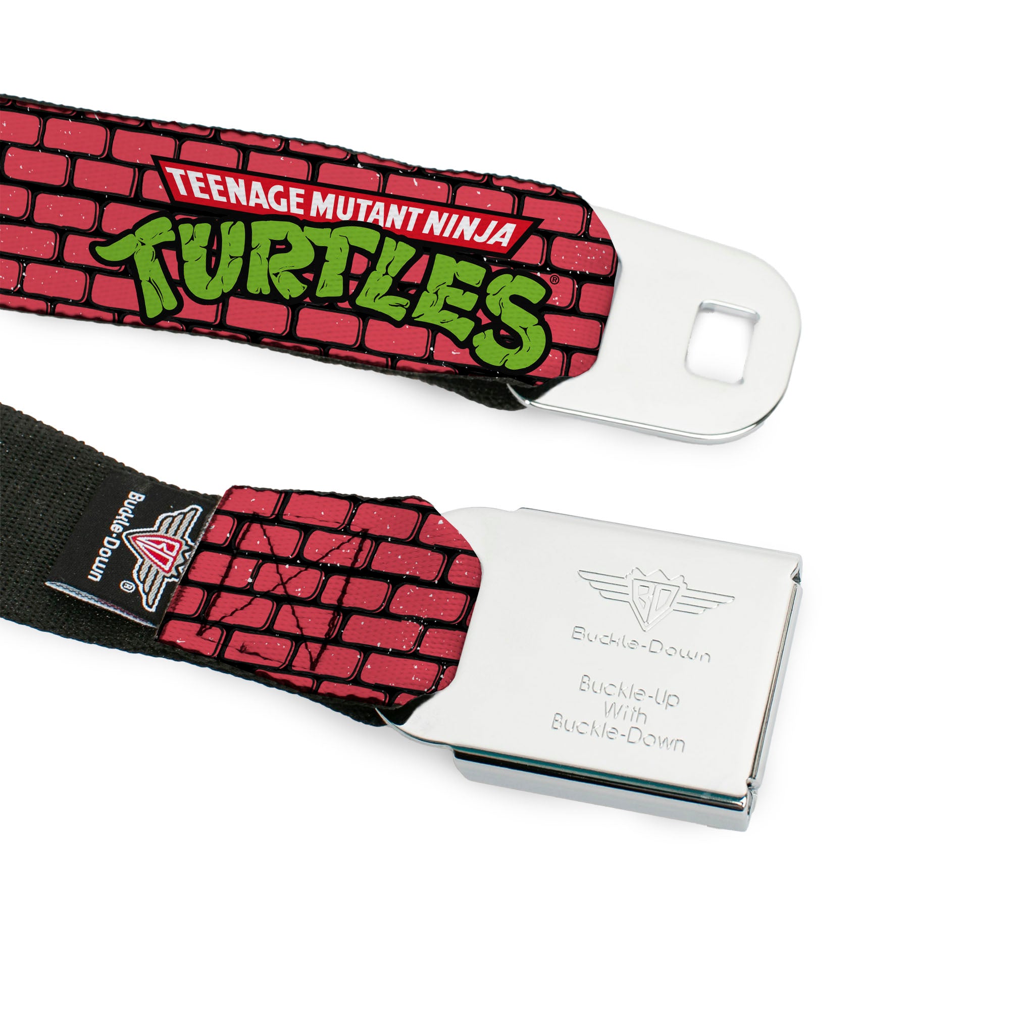 Classic TEENAGE MUTANT NINJA TURTLES Logo Seatbelt Belt - TEENAGE MUTANT NINJA TURTLES Brick Title Logo Red Webbing Seatbelt Belts Teenage Mutant Ninja Turtles