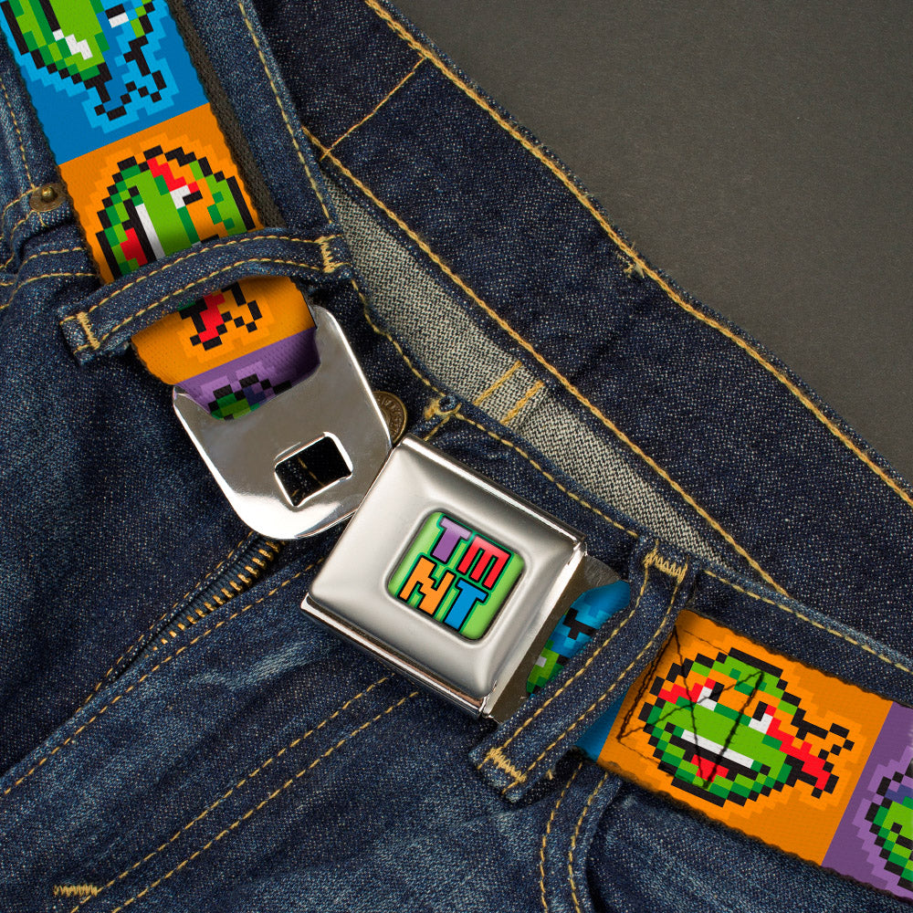 TMNT 8-Bit Full Color Greens/Multi Color Seatbelt Belt - Classic Teenage Mutant Ninja Turtles 8-Bit Face Blocks Multi Color Webbing Seatbelt Belts Teenage Mutant Ninja Turtles