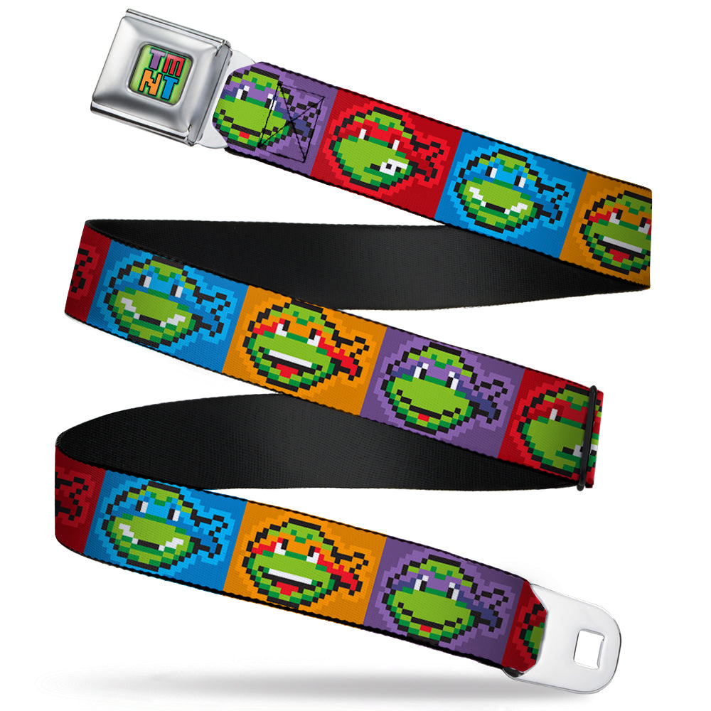 TMNT 8-Bit Full Color Greens/Multi Color Seatbelt Belt - Classic Teenage Mutant Ninja Turtles 8-Bit Face Blocks Multi Color Webbing Seatbelt Belts Teenage Mutant Ninja Turtles