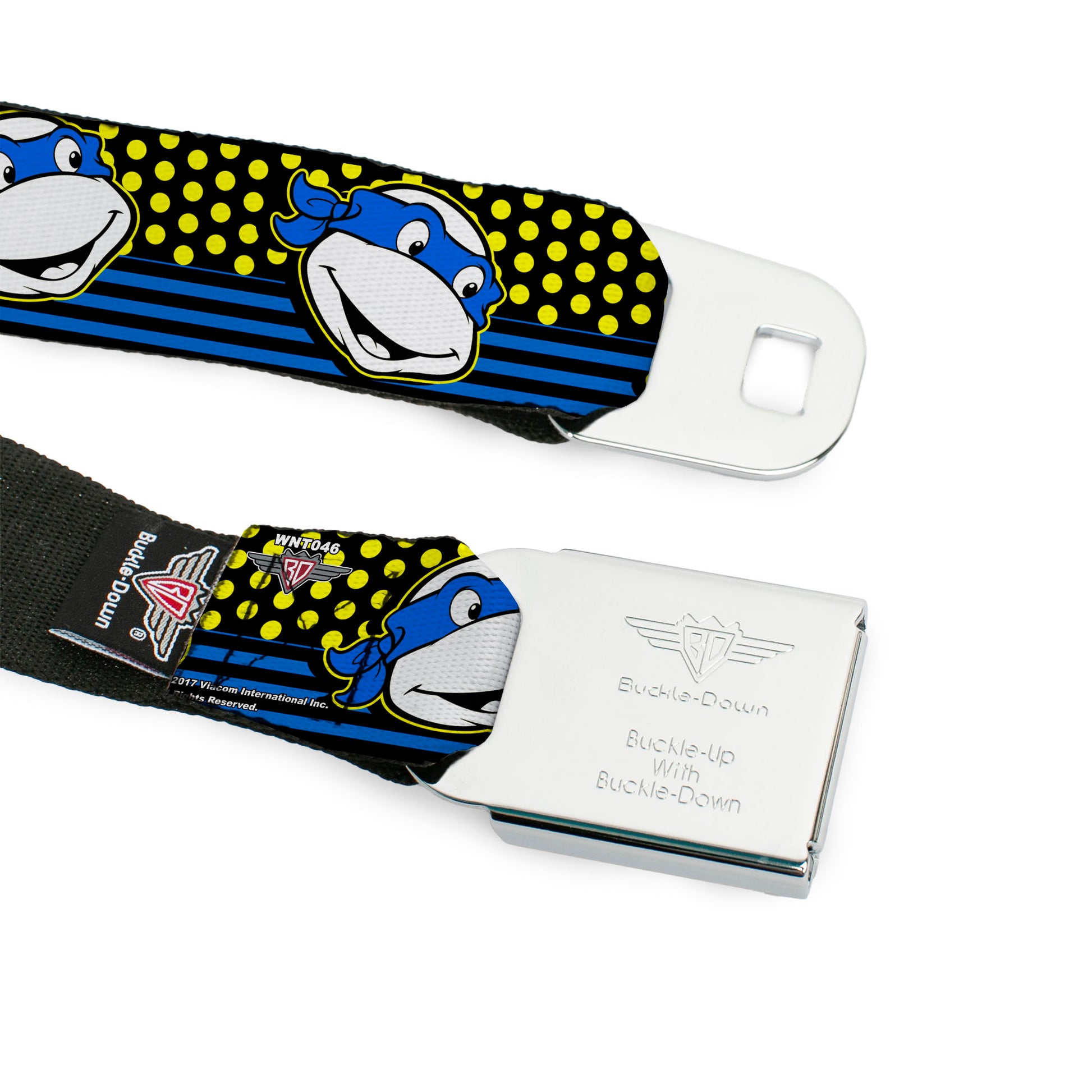 Classic TMNT Logo2 Full Color Seatbelt Belt - Classic TMNT Leonardo Expression Dots/Stripes Black/Yellow/Blue/White Webbing Seatbelt Belts Teenage Mutant Ninja Turtles