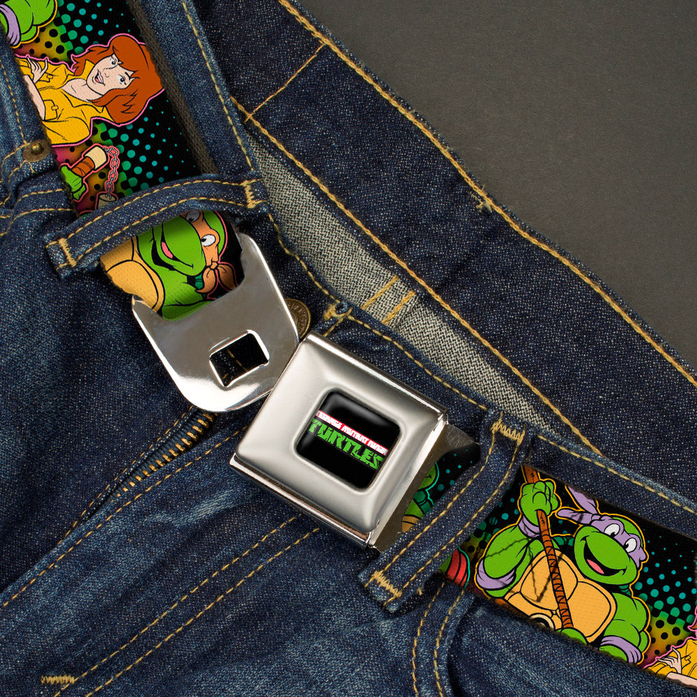 Classic TMNT Logo2 Full Color Seatbelt Belt - Classic TMNT Logo2/Turtles & April Pose Halftone Multi Color/Black Webbing Seatbelt Belts Nickelodeon