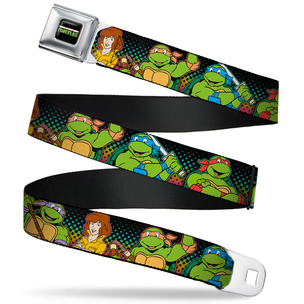 Classic TMNT Logo2 Full Color Seatbelt Belt - Classic TMNT Logo2/Turtles & April Pose Halftone Multi Color/Black Webbing Seatbelt Belts Nickelodeon