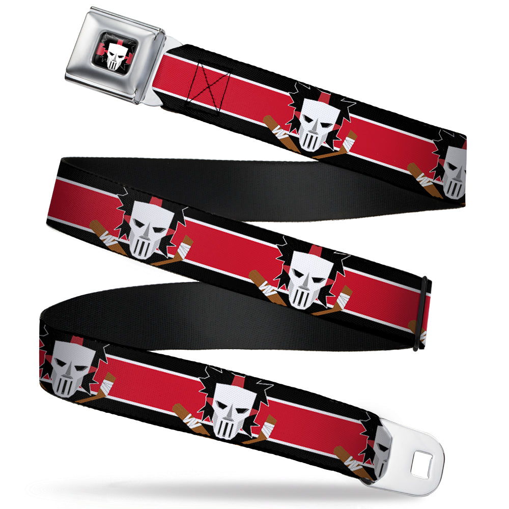 Casey Jones Head/Stripe Full Color Black/Red/White Seatbelt Belt - Casey Jones Baseball & Hockey Stick CLOSE-UP Stripe Black/White/Red Webbing Seatbelt Belts Teenage Mutant Ninja Turtles