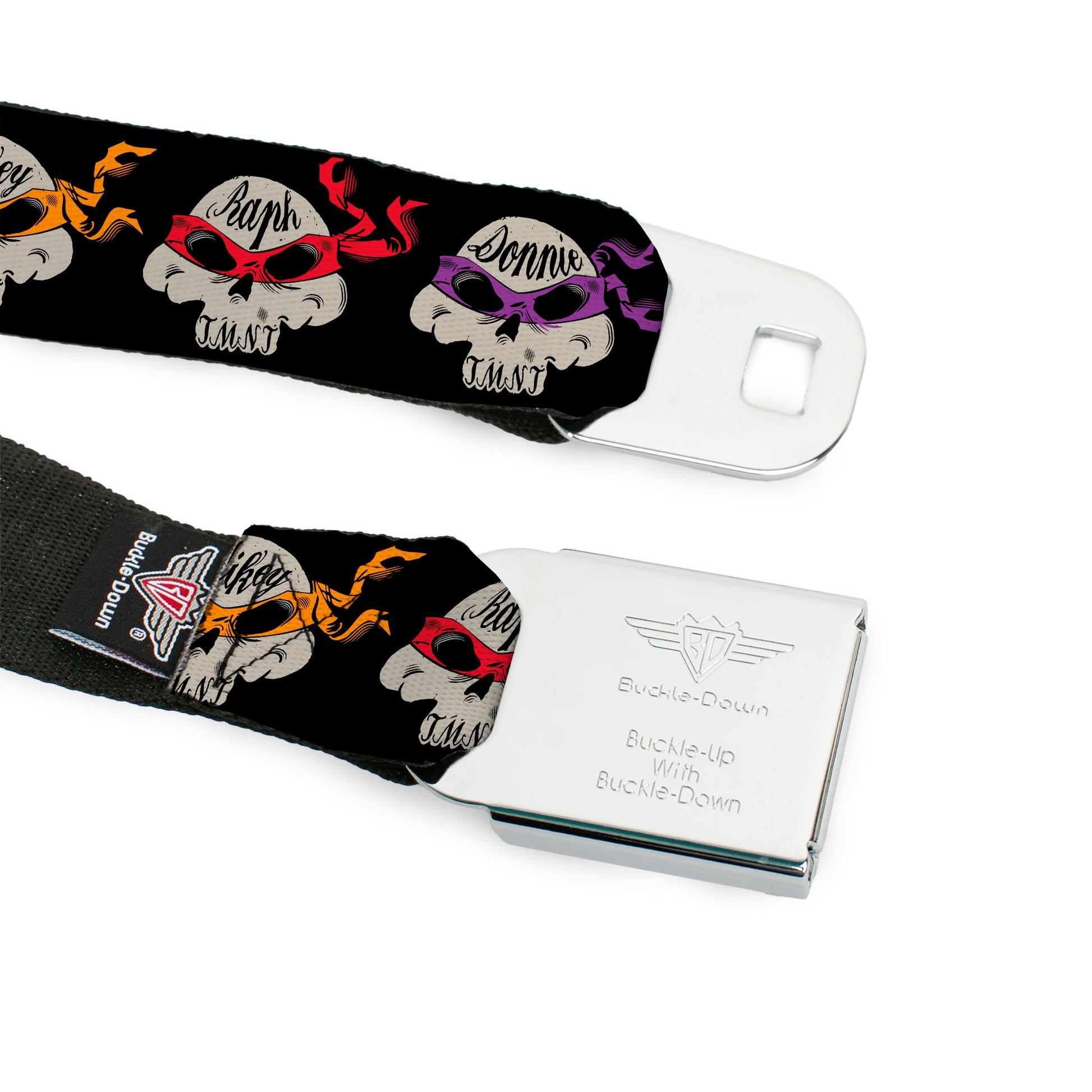 Road Rebel TMNT Logo Full Color Black/Gray Seatbelt Belt - TMNT 4-Turtle Road Rebel Skulls Black Webbing Seatbelt Belts Teenage Mutant Ninja Turtles