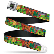 TEENAGE MUTANT NINJA TURTLES Logo Full Color Black Seatbelt Belt - Ninja Turtles TMNT Icons Logo and Group Pose Webbing Seatbelt Belts Ninja Turtles