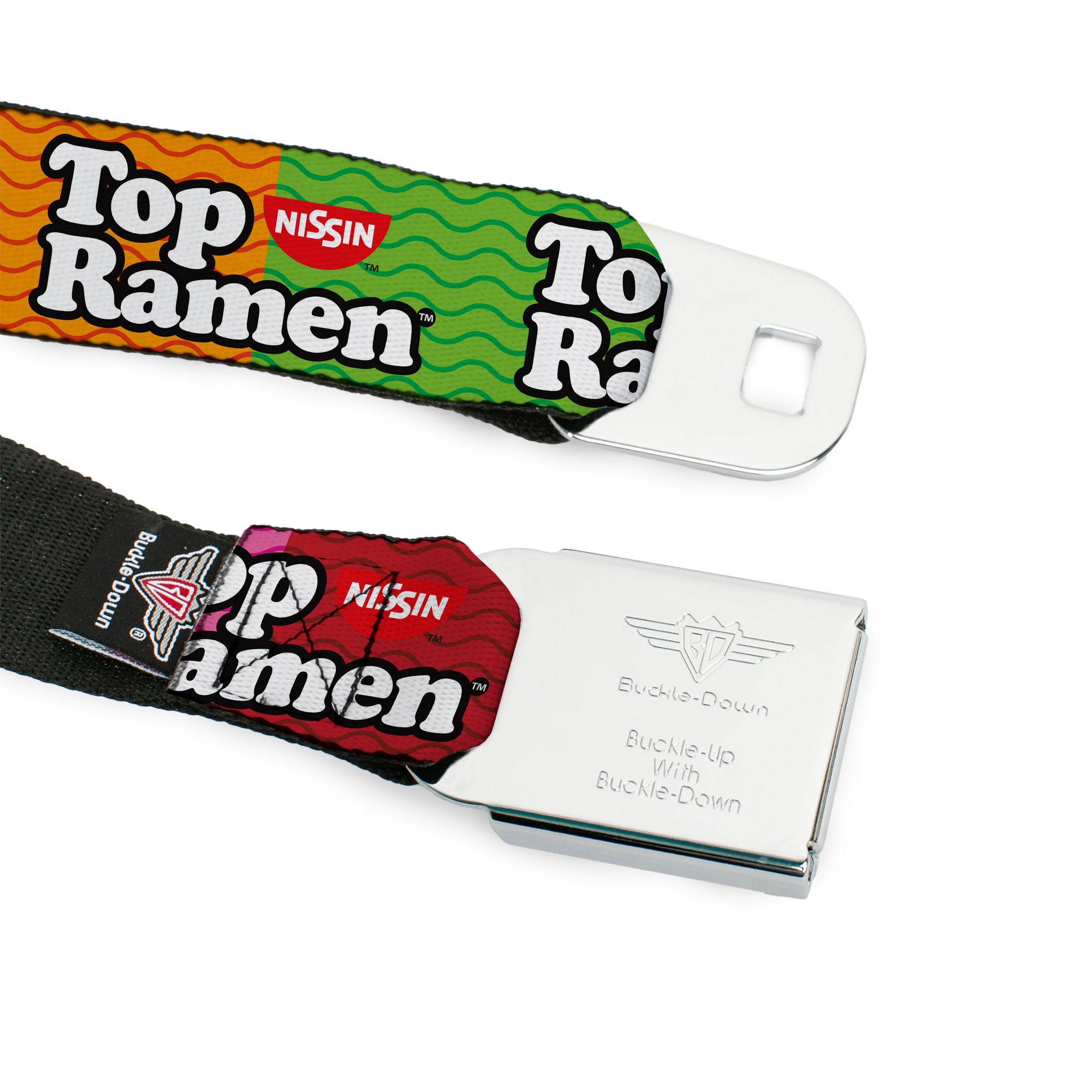 TOP RAMEN Noodle Wave Full Color Blue/Black/White Seatbelt Belt - TOP RAMEN Noodle Wave Blocks Multi Color/Black/White Webbing Seatbelt Belts Nissin