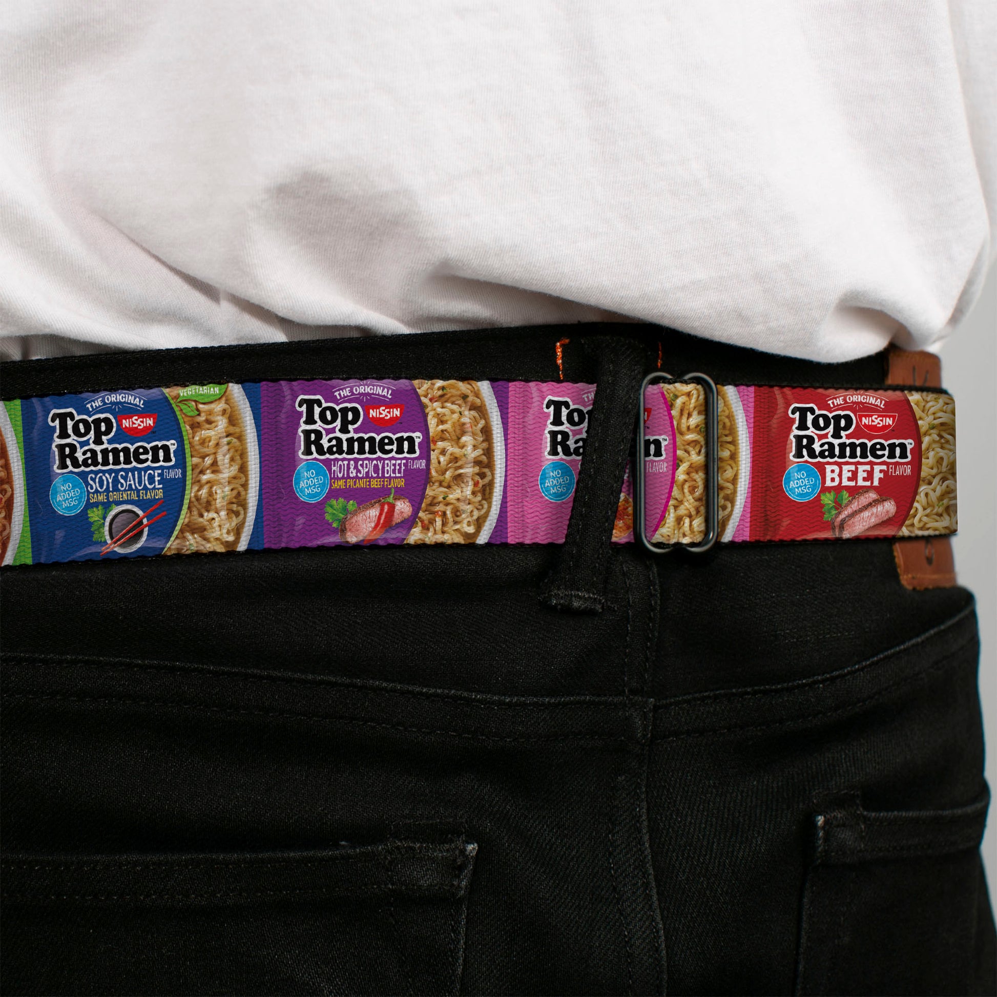 TOP RAMEN Noodle Wave Full Color Blue/Black/White Seatbelt Belt - Top Ramen Vivid Flavor Blocks Multi Color Webbing Seatbelt Belts Nissin