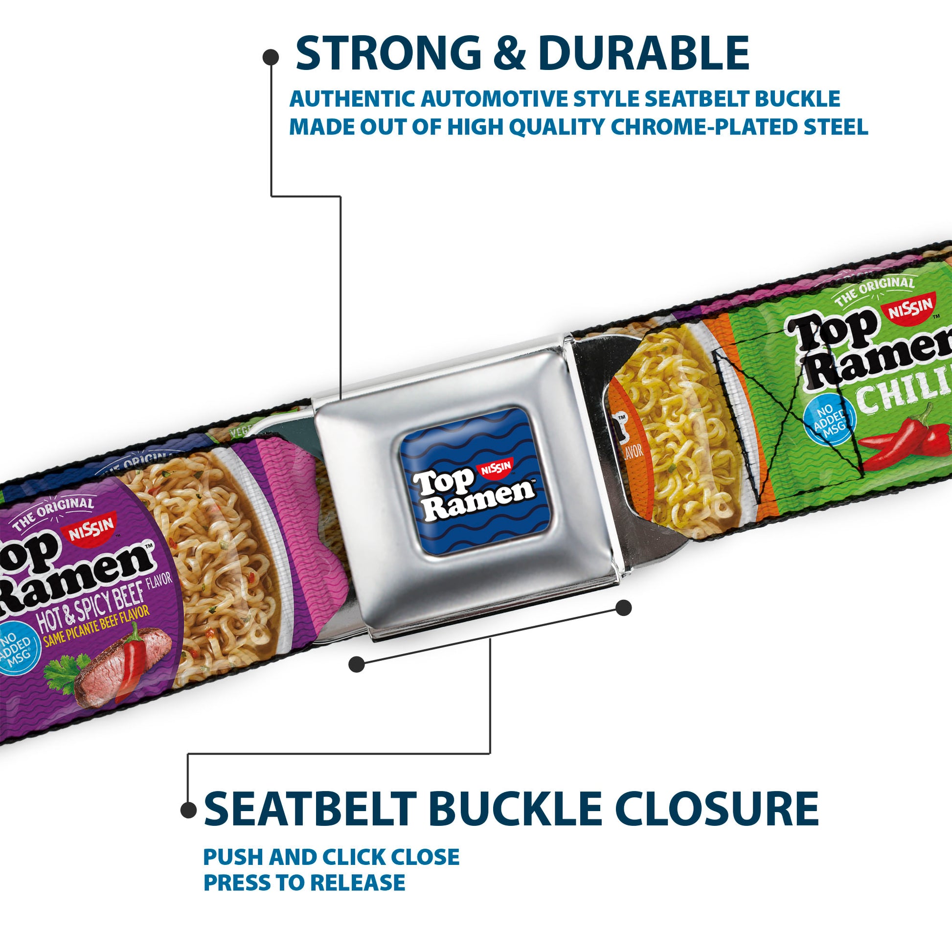 TOP RAMEN Noodle Wave Full Color Blue/Black/White Seatbelt Belt - Top Ramen Vivid Flavor Blocks Multi Color Webbing Seatbelt Belts Nissin