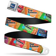 TOP RAMEN Noodle Wave Full Color Blue/Black/White Seatbelt Belt - Top Ramen Vivid Flavor Packages Stacked Multi Color Webbing Seatbelt Belts Nissin