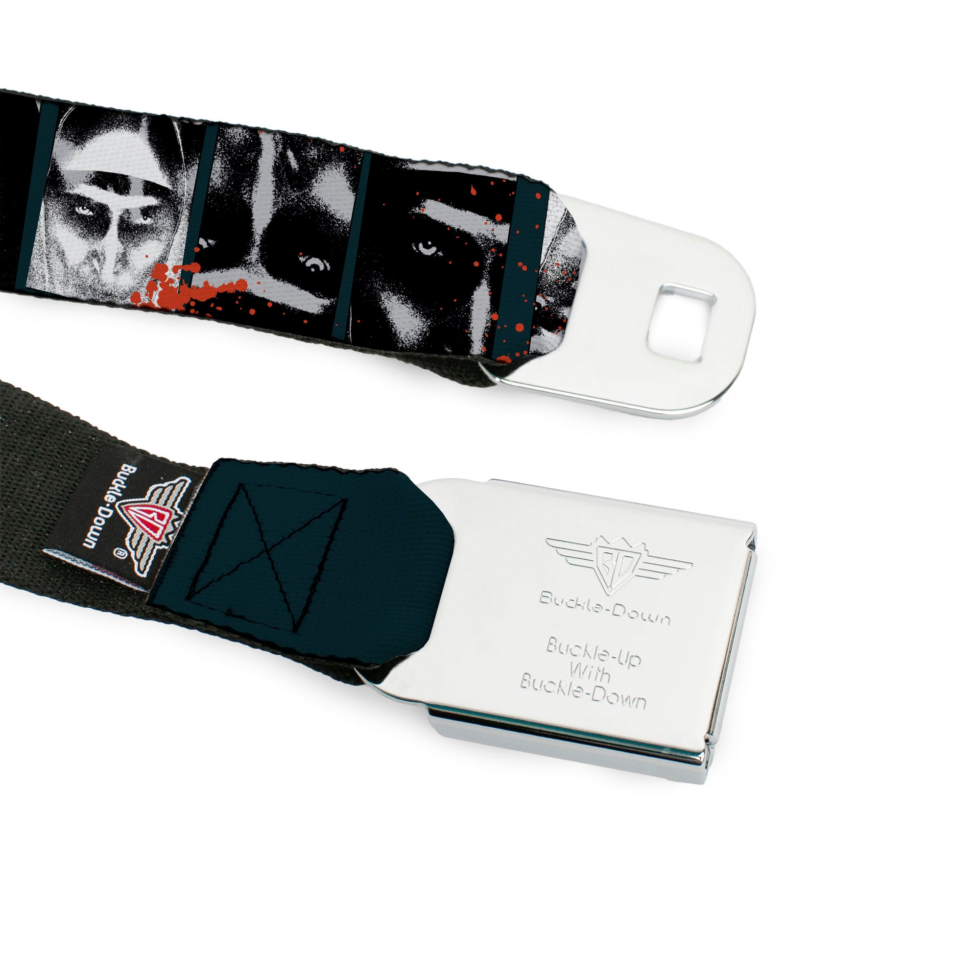 THE NUN Title Logo Full Color Black/White Seatbelt Belt - THE NUN Demon Nun Valak Pose Blocks and Title Logo Blue/Red/White Webbing Seatbelt Belts The Nun